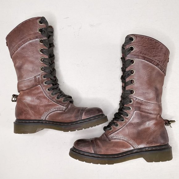 Dr. Martens Brown Distressed Leather Triumph Tall Lace Up Fold Over Boot Size 7 - Picture 9 of 12